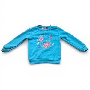 girl's blue long-sleeve crewneck sweatshirt with a butterfly print- 24 Months